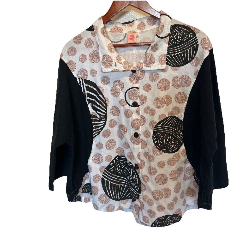 Cupcake International Medium Graphic Print Cotton Tunic Top Shirt Yarn Black